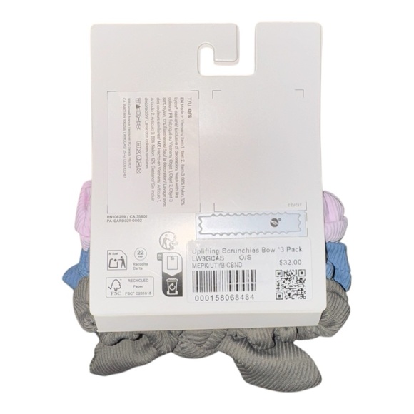 Lululemon Uplifting Scrunchie Bow 3-Pac Meadow Pink Utility Blue Carbon Dust NWT - Picture 2 of 2